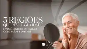 Mulher segurando um espelho: rejuvenescimento do colo, mãos e orelhas